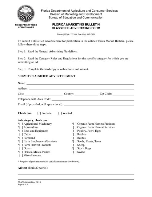 Form FDACS-06500  Printable Pdf