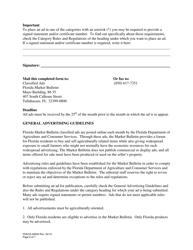 Form FDACS-06500 Florida Marketing Bulletin Classified Advertising Form - Florida, Page 2