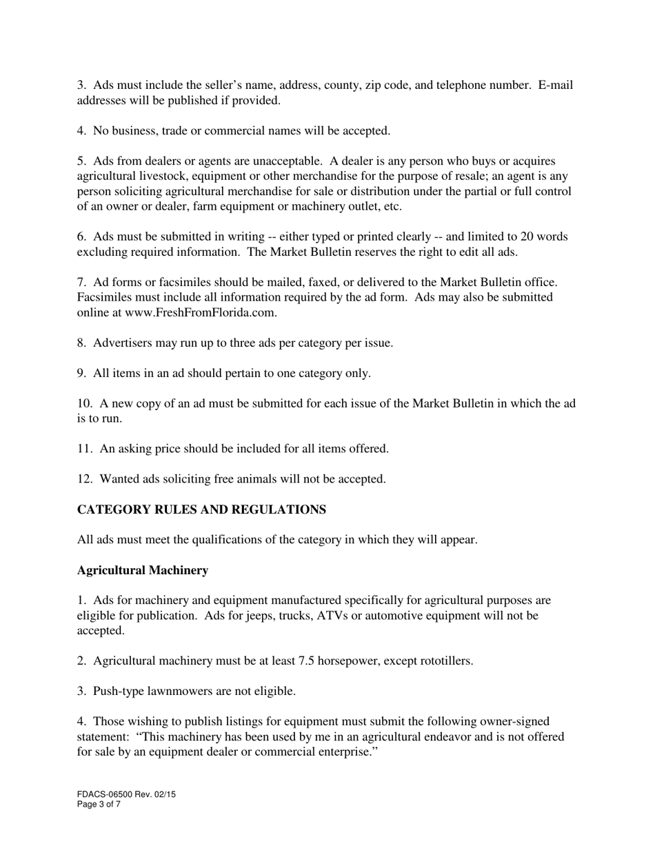 Form FDACS-06500 Florida Marketing Bulletin Classified Advertising Form - Florida, Page 3