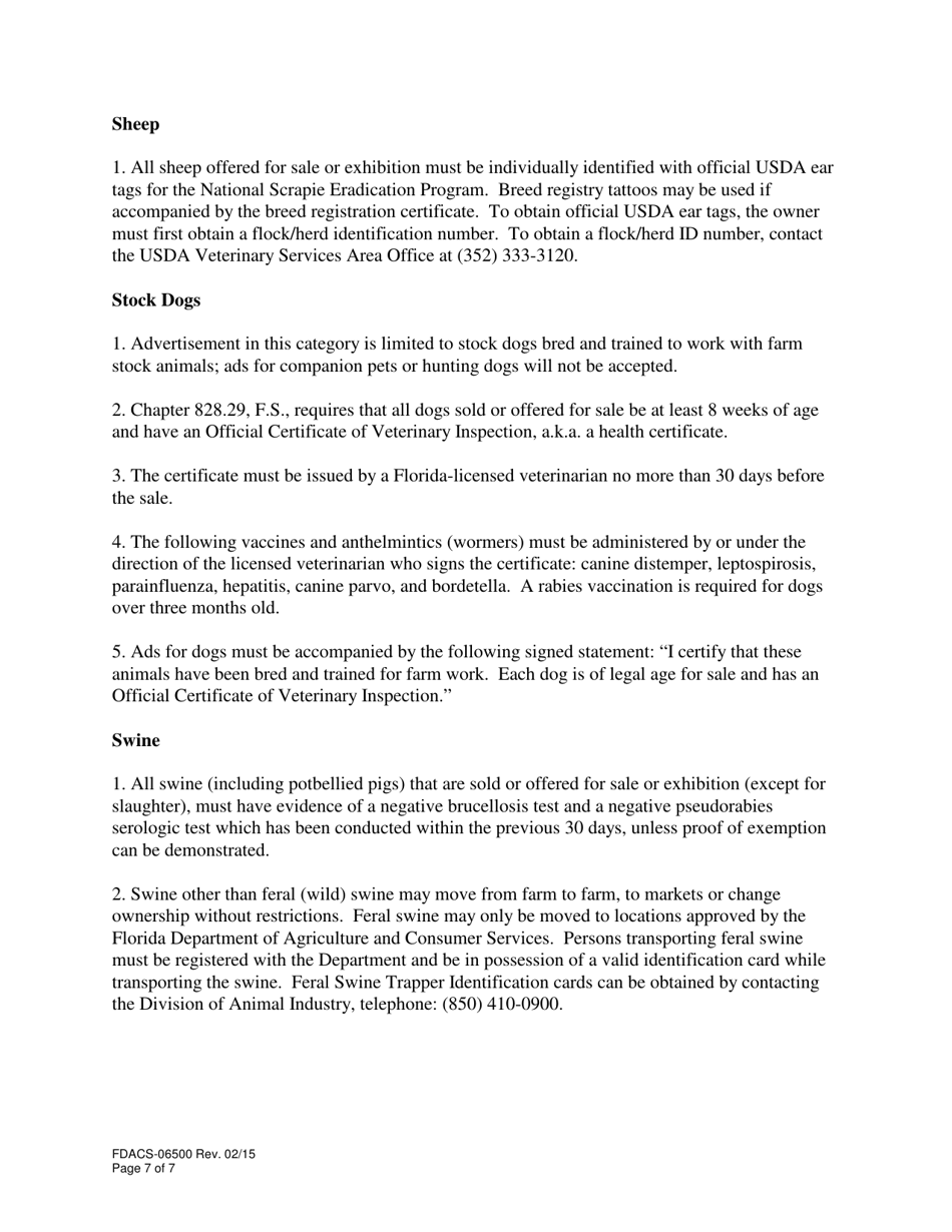 Form FDACS-06500 Florida Marketing Bulletin Classified Advertising Form - Florida, Page 7