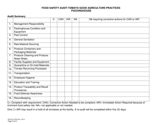 Form FDACS07085 Food Safety Audit-Tomato Good Agriculture Practices Packinghouse - Florida, Page 3