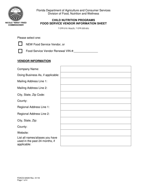 Form FDACS-02025  Printable Pdf
