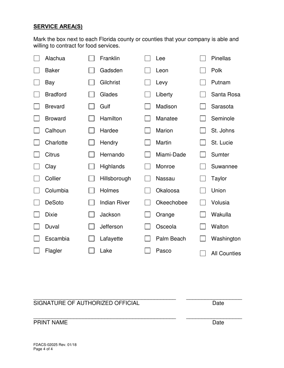 Form FDACS-02025 Child Nutrition Programs Food Service Vendor Information Sheet - Florida, Page 4