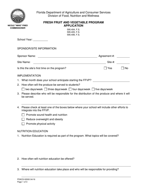 Form FDACS-02000  Printable Pdf