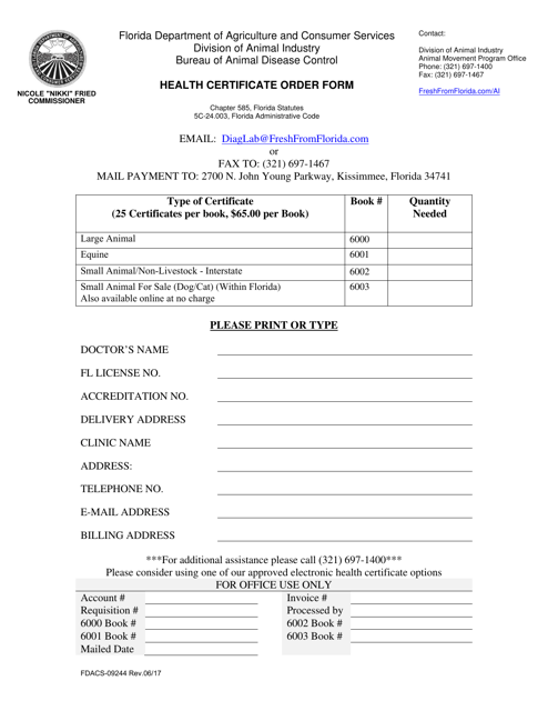 Form FDACS-09244  Printable Pdf