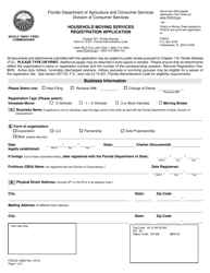 Form FDACS-10960 &quot;Household Moving Services Registration Application&quot; - Florida