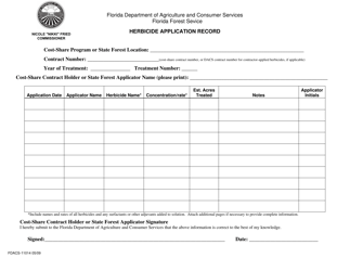 Document preview: Form FDACS-11014 Herbicide Application Record - Florida