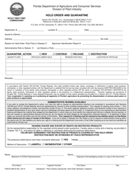 Document preview: Form FDACS-08016 Hold Order and Quarantine - Florida