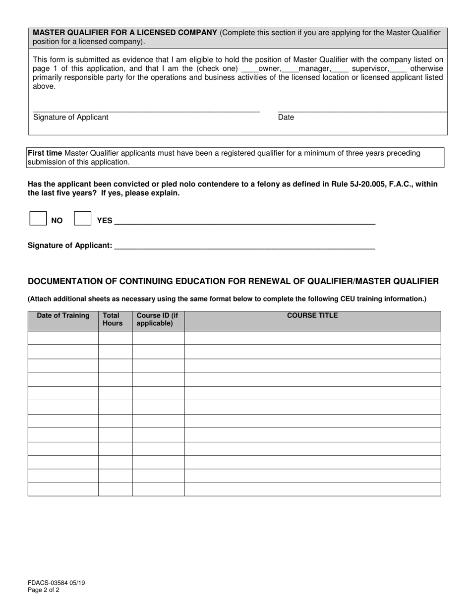 Form FDACS-03584 Lp Gas Qualifier and Master Qualifier Registration Application - Florida, Page 2