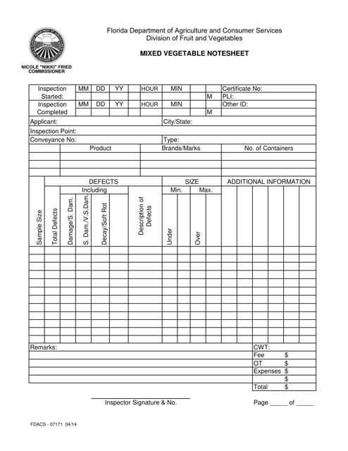 Form FDACS-07171  Printable Pdf