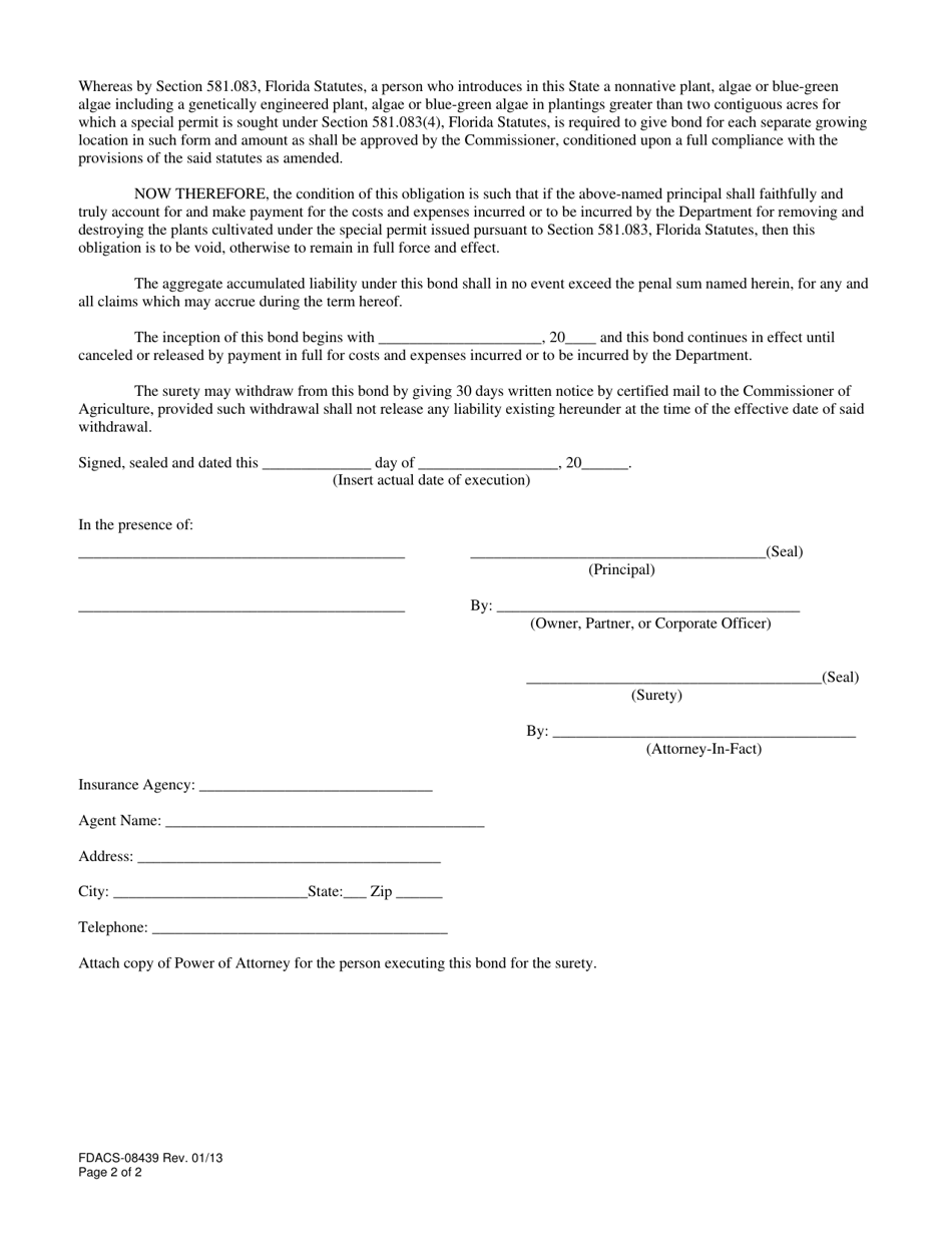 Form FDACS-08439 Non-native Species Planting Bond - Florida, Page 2