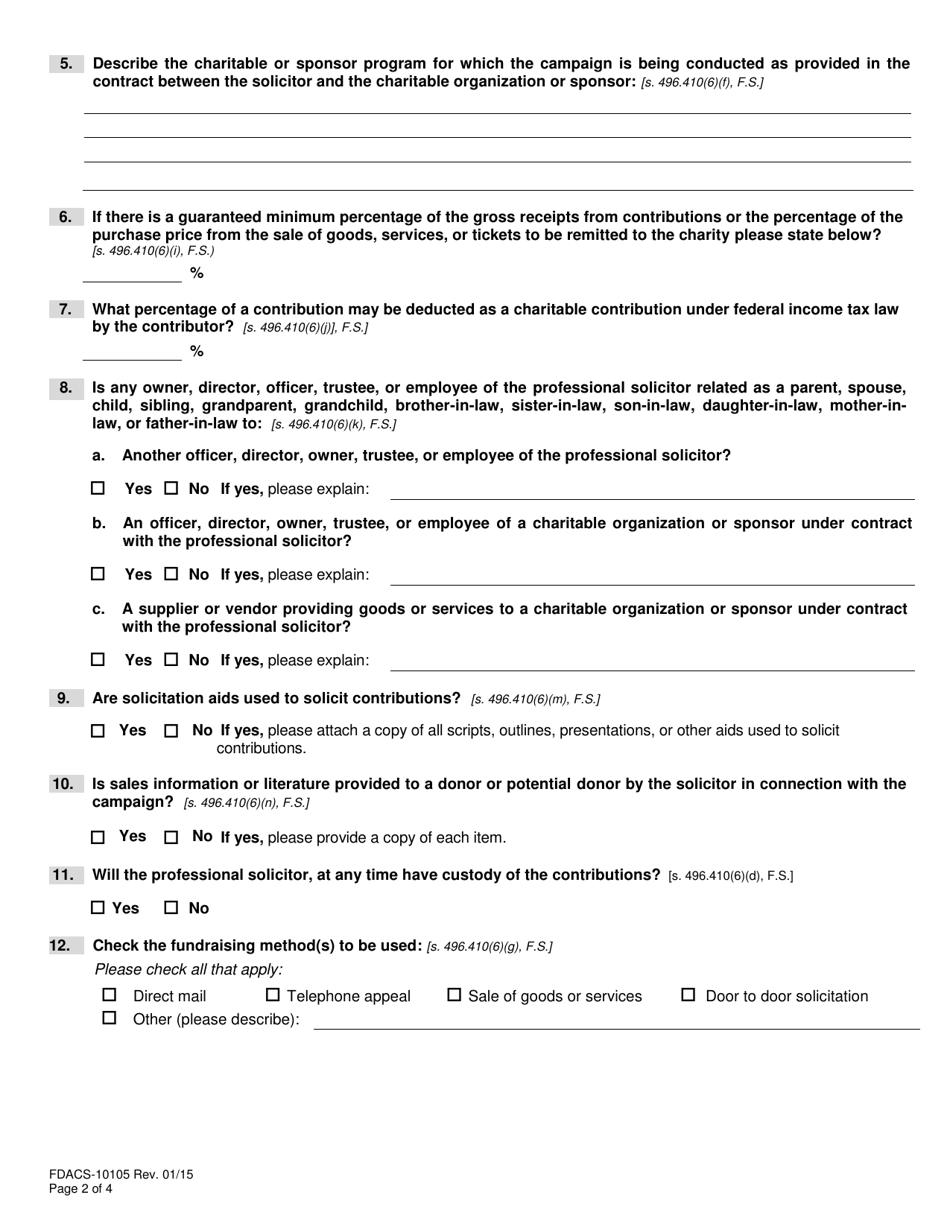 Form FDACS-10105 Notice of Commencement of Solicitation - Florida, Page 3