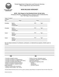 Document preview: Form FDACS-01454 News Release Worksheet - Florida