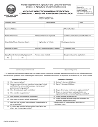 Document preview: Form FDACS-13676 Notice of Inspection Limited Certification Commercial Landscape Maintenance Inspection - Florida