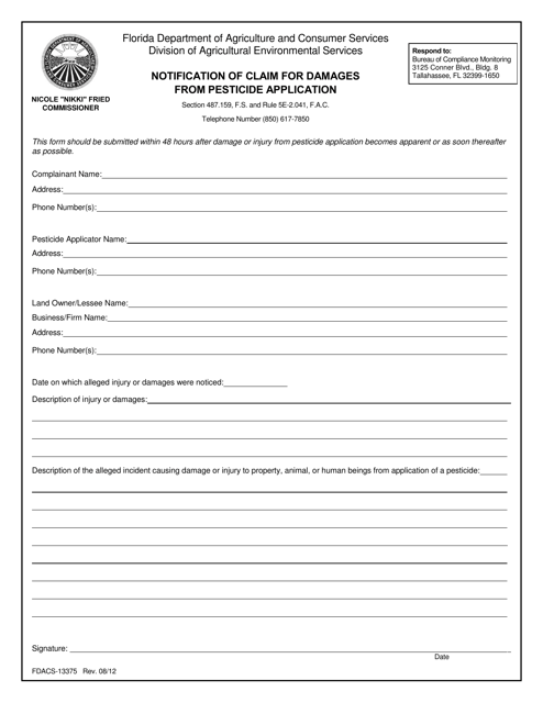 Form FDACS-13375  Printable Pdf