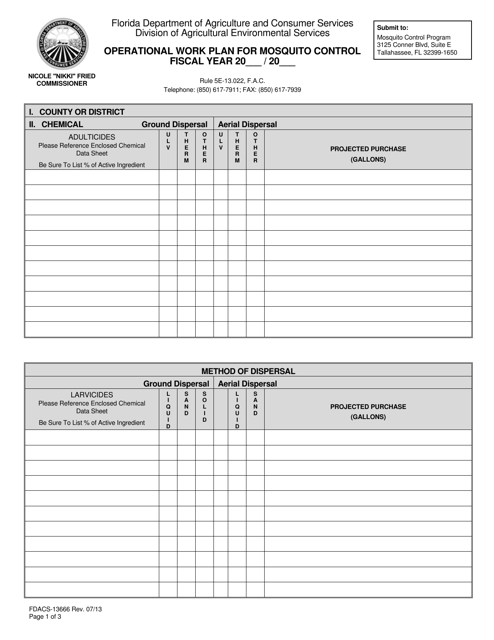 Form FDACS-13666 Operational Work Plan for Mosquito Control - Florida