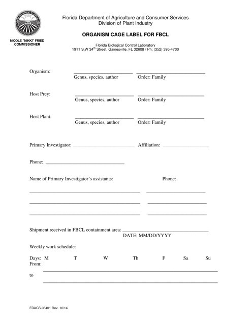 Form FDACS-08401  Printable Pdf