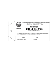 Document preview: Form FDACS-03562 Out of Service Tag - Florida
