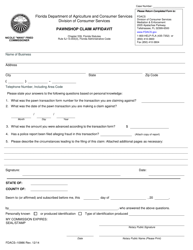 Document preview: Form FDACS-10986 Pawnshop Claim Affidavit - Florida