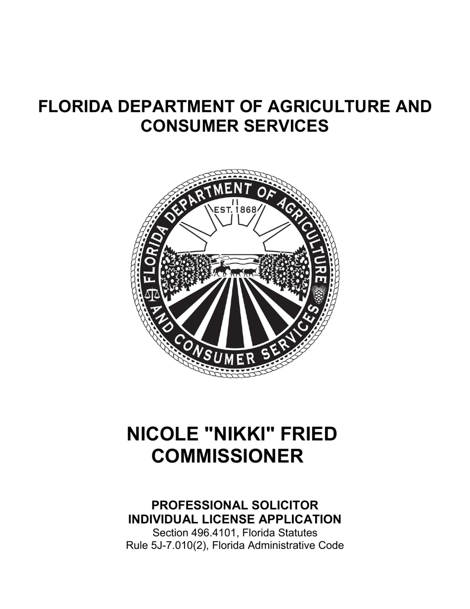 Form FDACS-10120 Professional Solicitor Individual License Application - Florida, Page 1