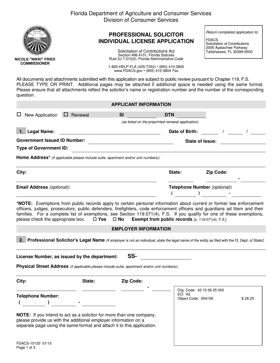 Form FDACS-10120 Professional Solicitor Individual License Application - Florida, Page 4