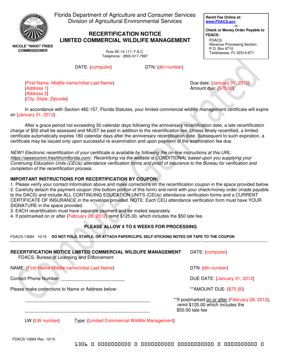 Sample Form FDACS-13684 - Fill Out, Sign Online and Download Printable ...