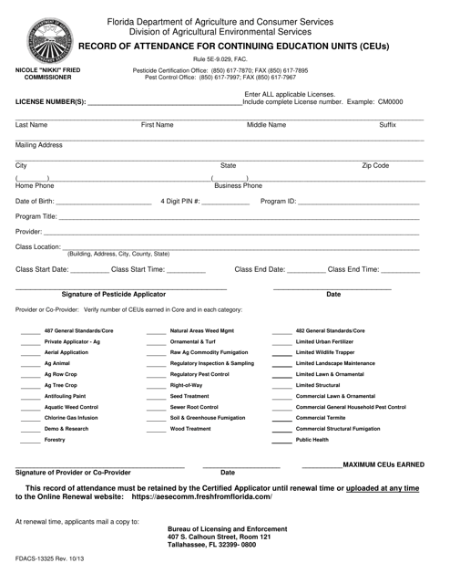 Form FDACS-13325  Printable Pdf