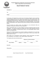 Document preview: Form FDACS-01389 Relief From Duty Notice - Florida