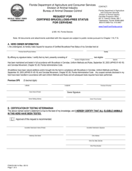 Document preview: Form FDACS-09114 Request for Certified Brucellosis-Free Status for Cervidae - Florida