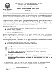 Form FDACS-01974 Summer Food Service Program Unused Reimbursement Certificate - Florida