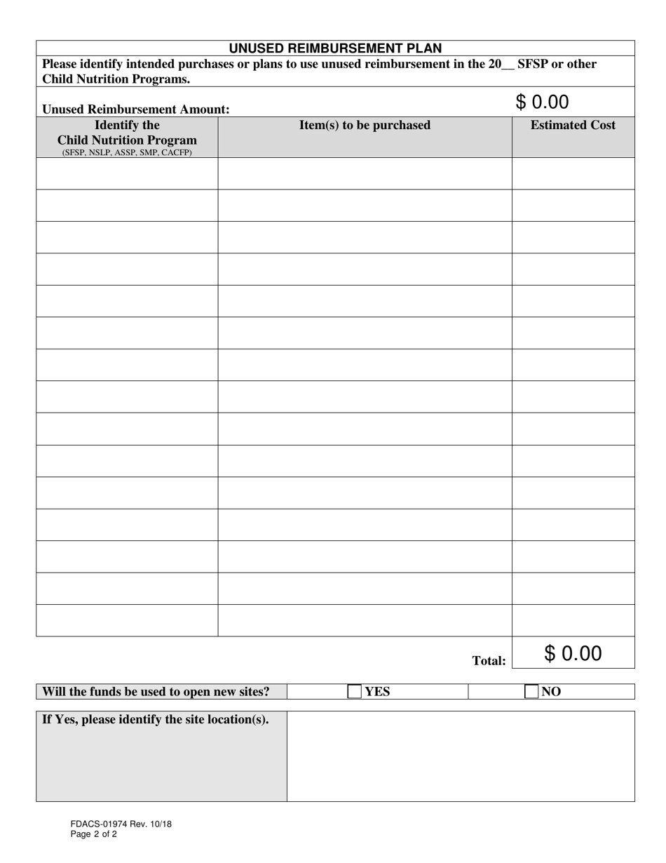 Form FDACS-01974 Summer Food Service Program Unused Reimbursement Certificate - Florida, Page 2