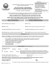 Document preview: Form FDACS-10213 Seller of Travel Claim Affidavit - Florida (English/Spanish)