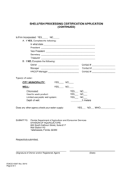 Form FDACS-15007 Shellfish Processing Certification Application - Florida, Page 2