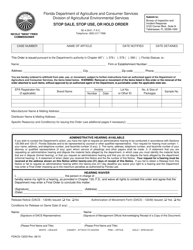 Document preview: Form FDACS-13233 Stop Sale, Stop Use, or Hold Order - Florida