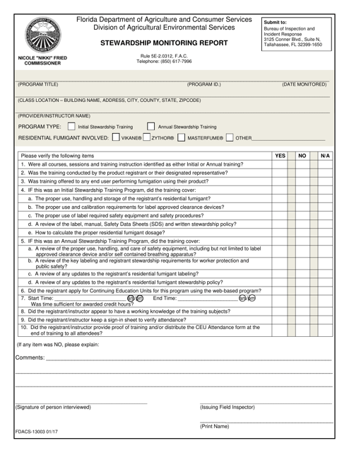 Form FDACS-13003  Printable Pdf