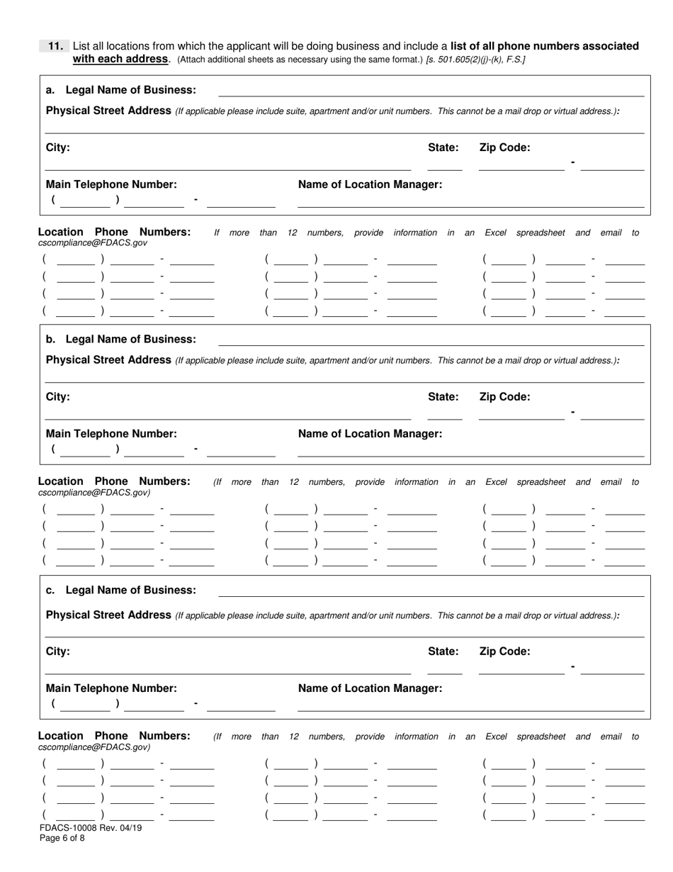 Form FDACS-10008 Substance Abuse Marketing Service Provider License Application - Florida, Page 6
