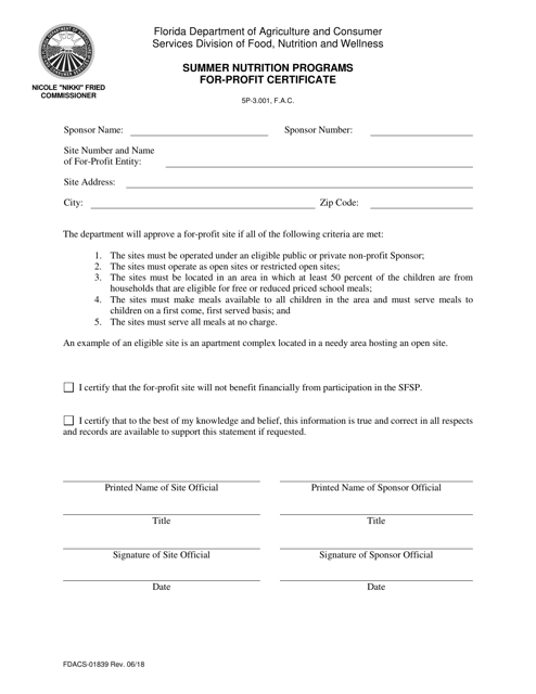 Form FDACS-01839  Printable Pdf