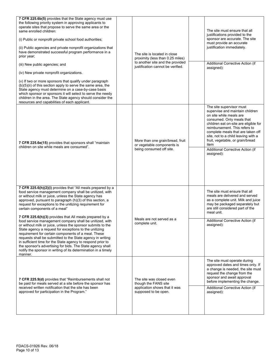 Form FDACS01926 Download Printable PDF or Fill Online Summer Food