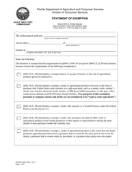 Document preview: Form FDACS-06301 Statement of Exemption - Florida