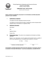 Document preview: Form FDACS-05064 Temporary Seal Application - Florida