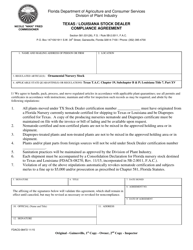 Document preview: Form FDACS-08472 Texas/Louisiana Stock Dealer Compliance Agreement - Florida