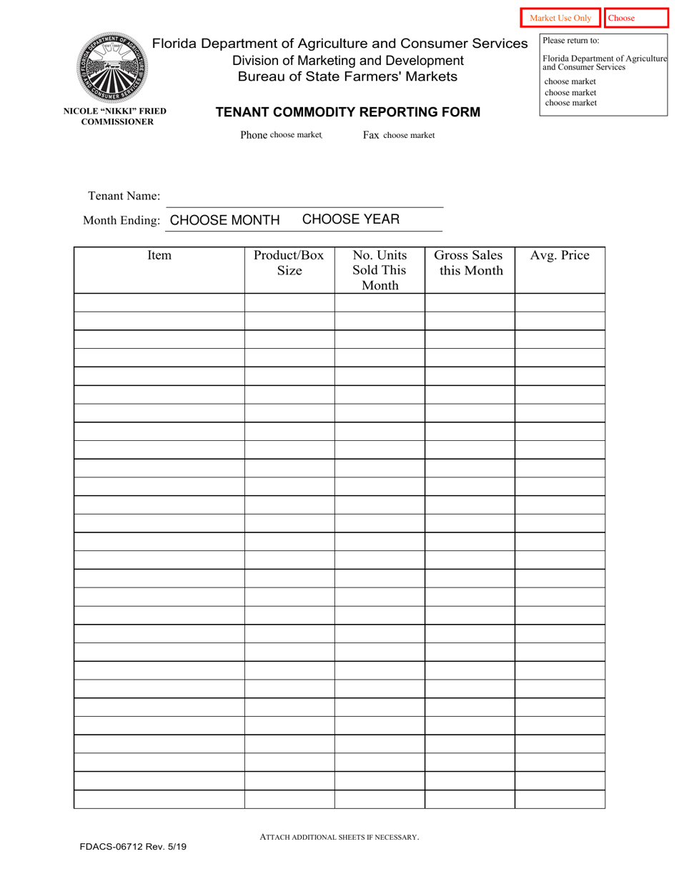 Form FDACS-06712 Download Fillable PDF or Fill Online Tenant Commodity ...