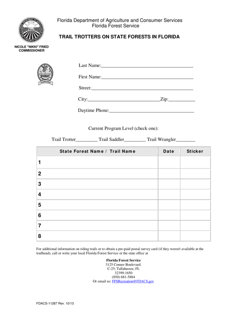 Form FDACS-11287  Printable Pdf