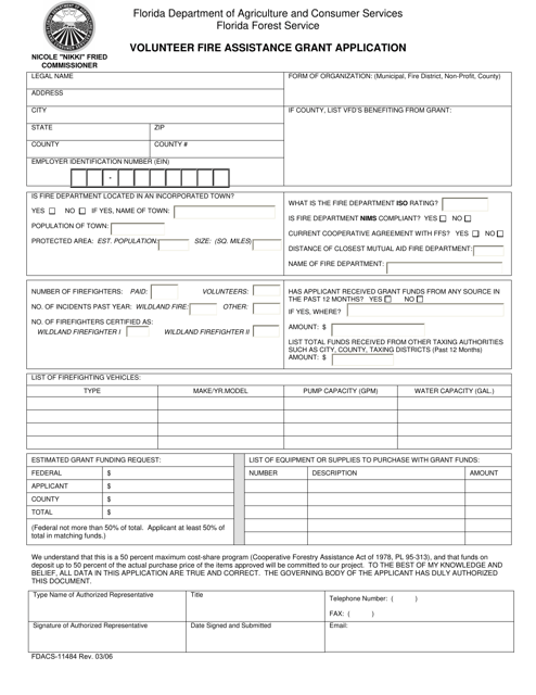 Form FDACS-11484  Printable Pdf