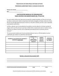 Document preview: Certificacion Mensual De Admisibilidad Para Centros Con Beneficiarios Del Titulo Xix - Florida (Spanish)