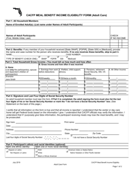 CACFP Meal Benefit Income Eligibility Form (Adult Care) - Florida