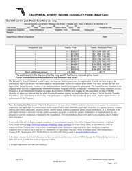 CACFP Meal Benefit Income Eligibility Form (Adult Care) - Florida, Page 2