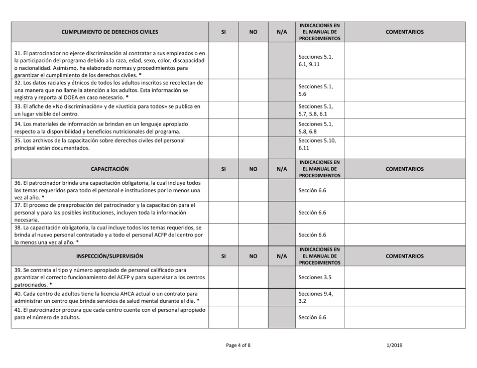 Formulario De Evaluacion Para Centros De Cuidado De Adultos - Florida (Spanish), Page 4