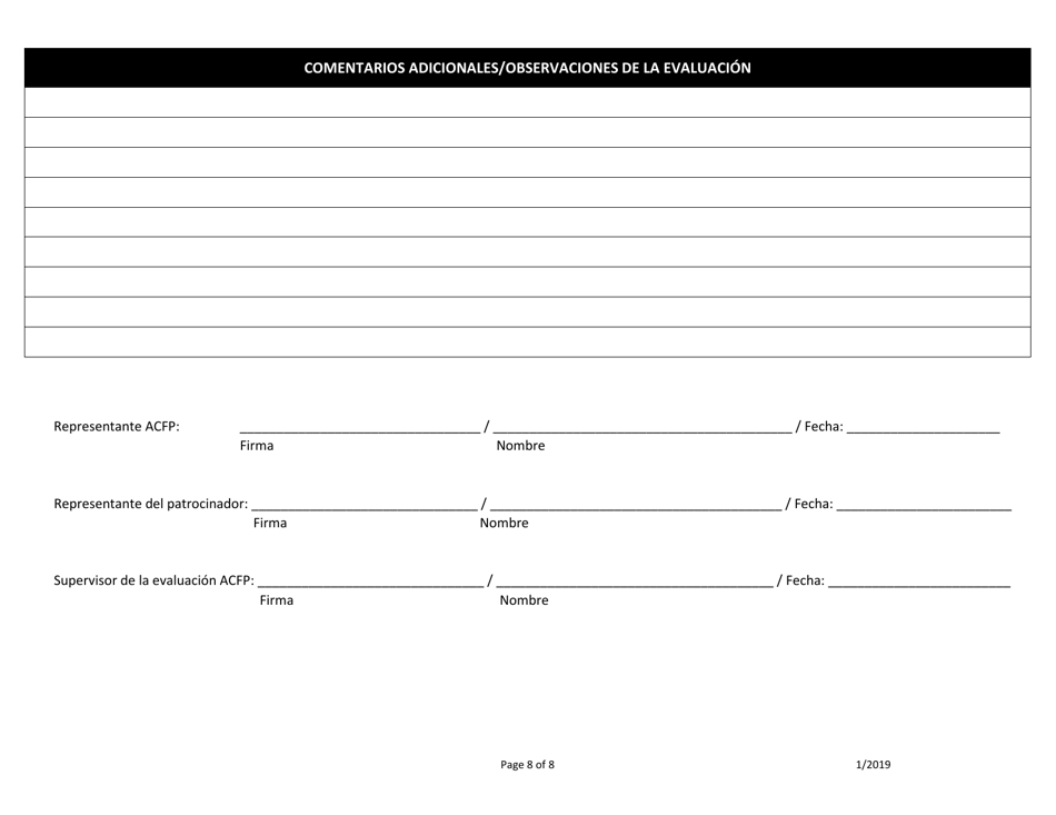 Formulario De Evaluacion Para Centros De Cuidado De Adultos - Florida (Spanish), Page 8
