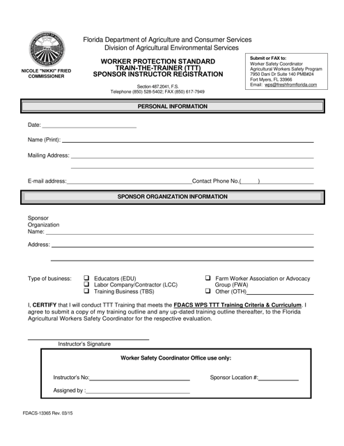 Form FDACS-13365  Printable Pdf